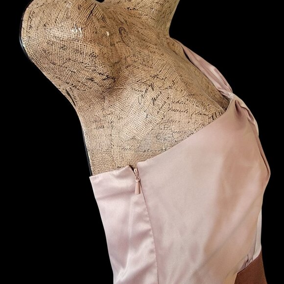 One-Shoulder Satin Midi Dress With Ruched Bodice In Blush Pink & Brown - Picture 4 of 12